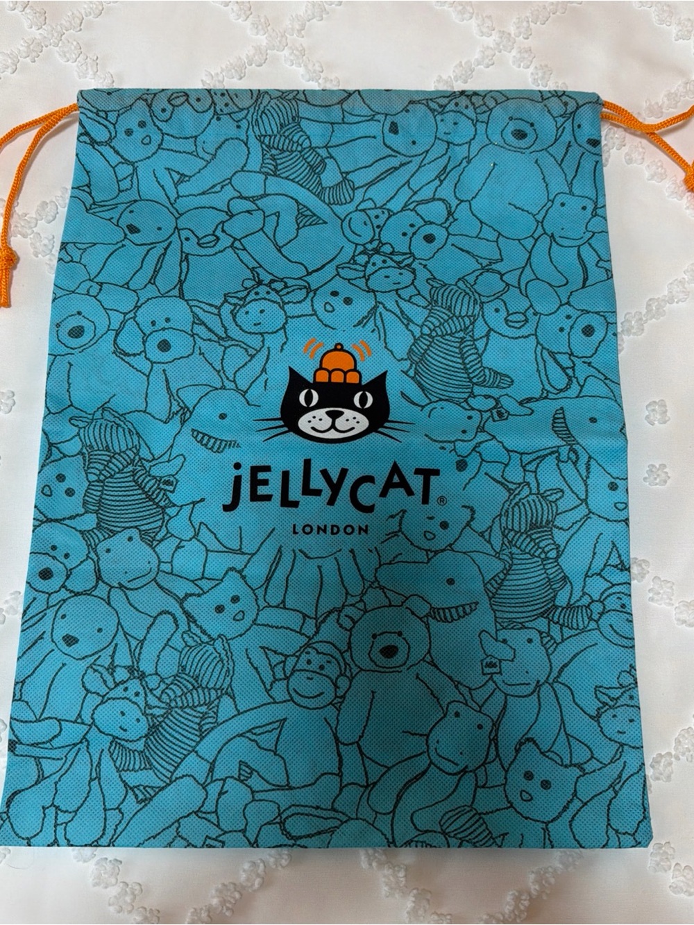 Jellycat Teal Plush Stuffed Animal Dust Bag EUC Drawstring 11.5X15 Inch Storage